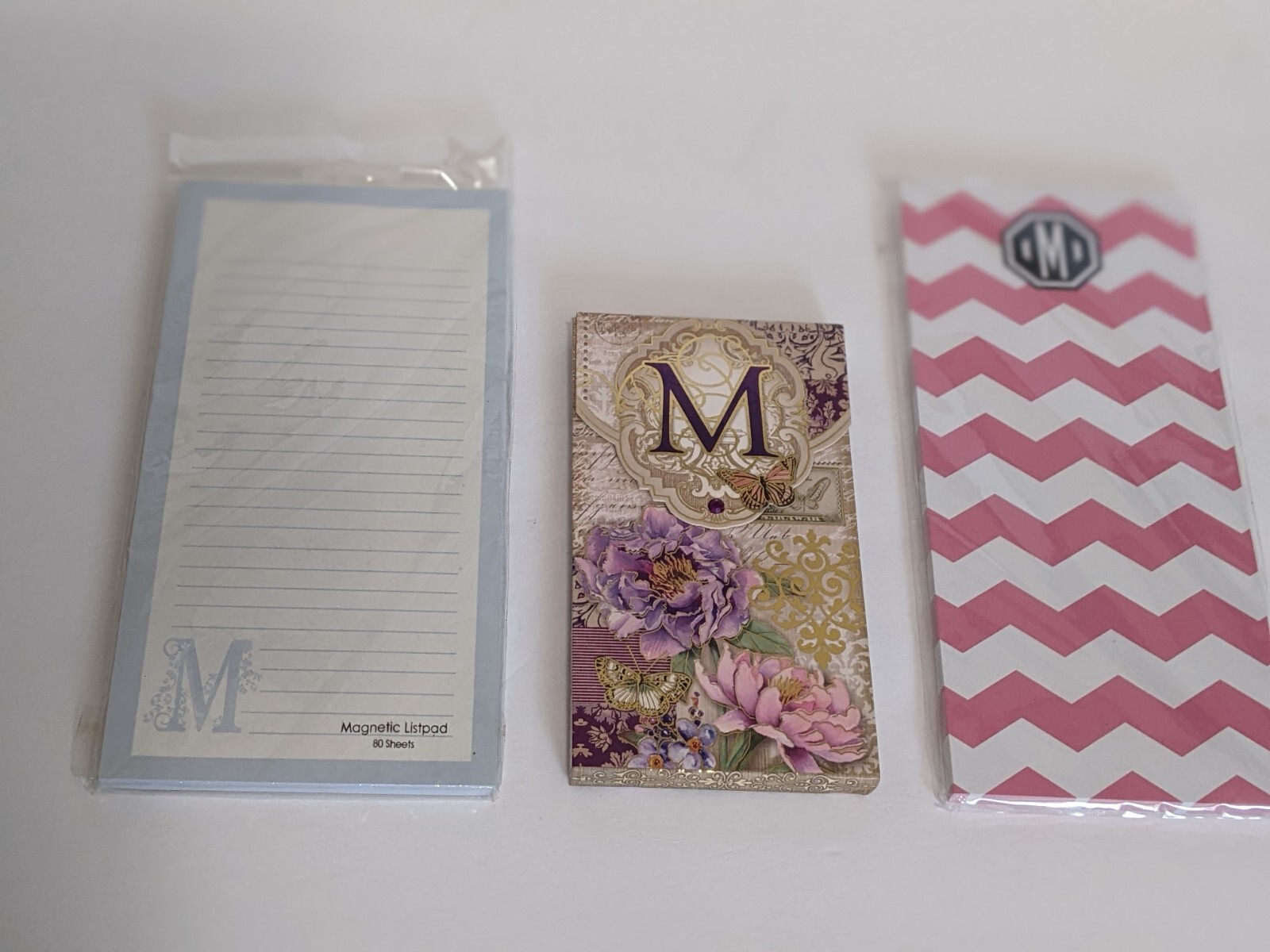 Set of 3 Letter «M» Decorative Notepads Two 9 X 4 Inch and One 6 X 3.25 Inches