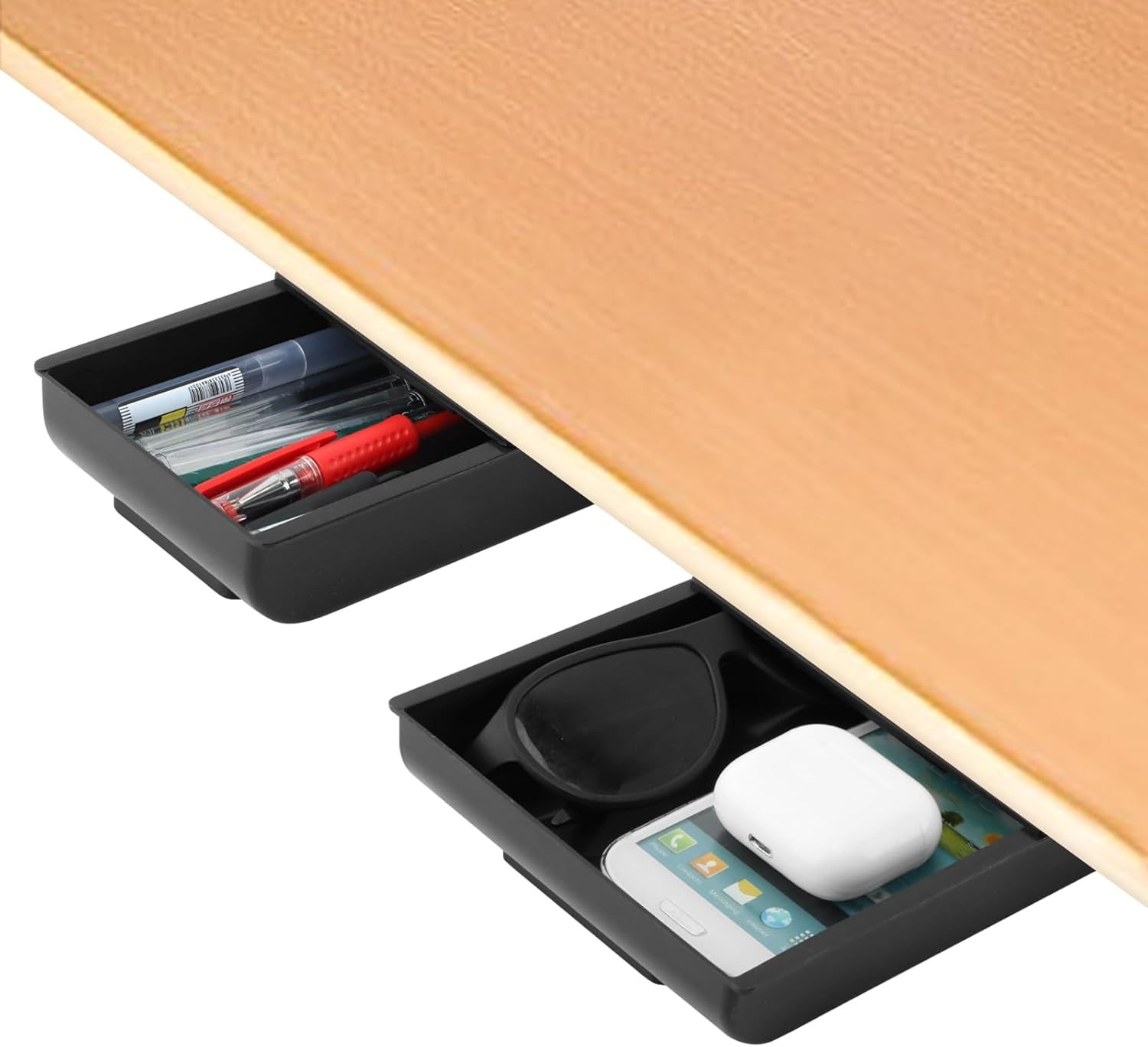 2 Pack Under Desk Drawer Organizer,Plastic Under Desk Storage Drawers Attachment