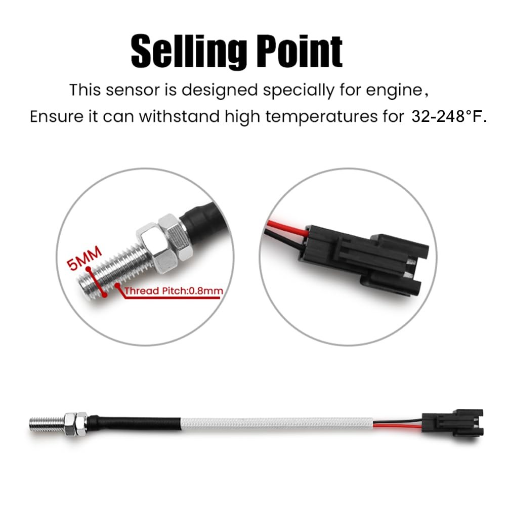 Cylinder Head Temperature Meter Engine Temperature Gauge with 10mm 14mm Probe…