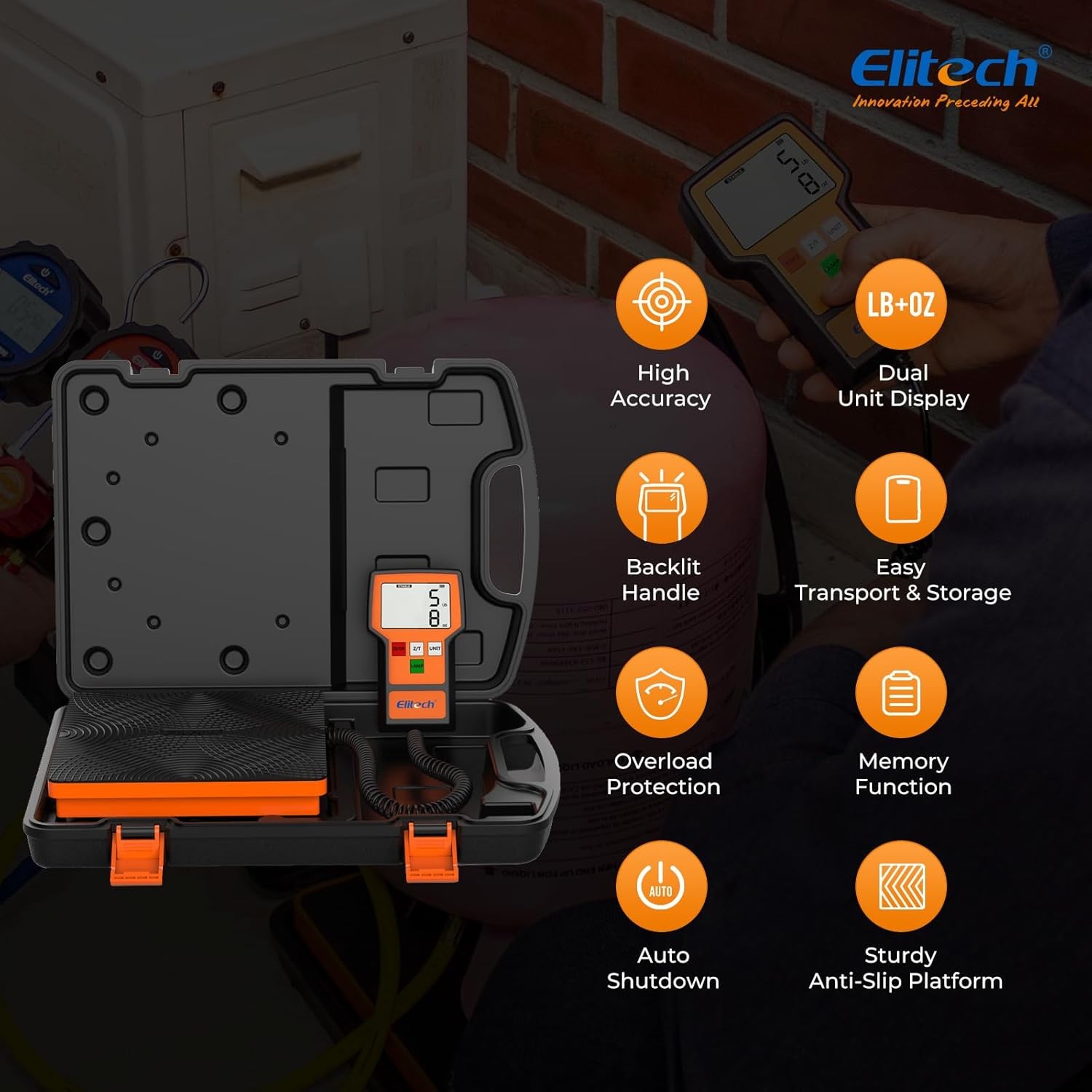 Elitech LMC-100A+ Electronic Digital Refrigerant Scale Charging HVAC 220lb 100KG