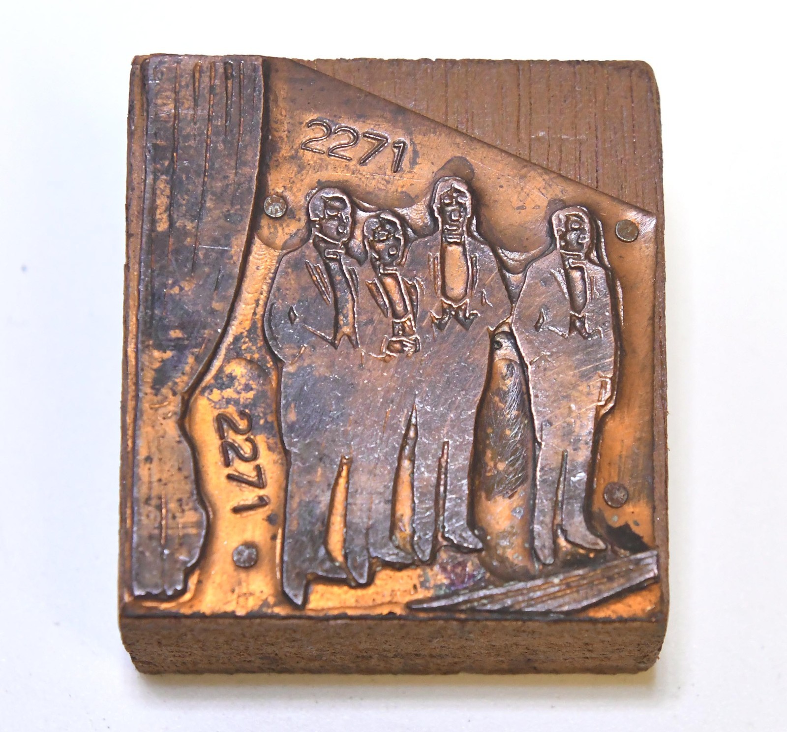 VINTAGE MENS QUARTET SINGING METAL ON WOOD PRINTERS PRESS BLOCK