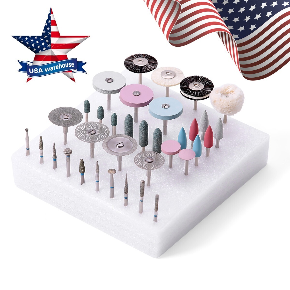 35Pcs Dental Lab Diamond Burs Polishing Kit HP 2.35mm Use for Ceramics Porcelain