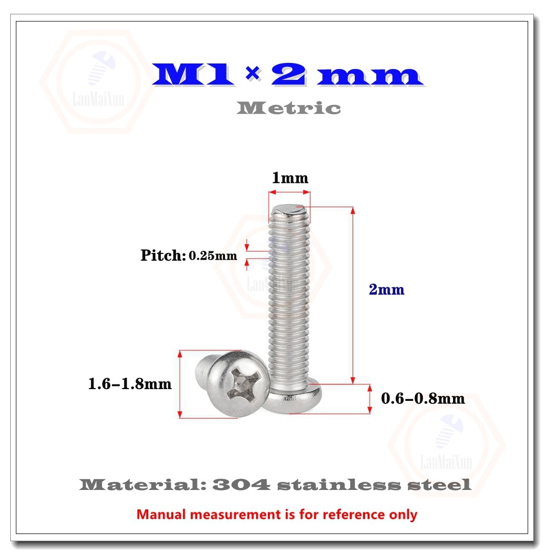 M1 M1.2 M1.4 M1.6 M2 M2.5 Stainless Steel Cross Pan Head Electronic Small Screw