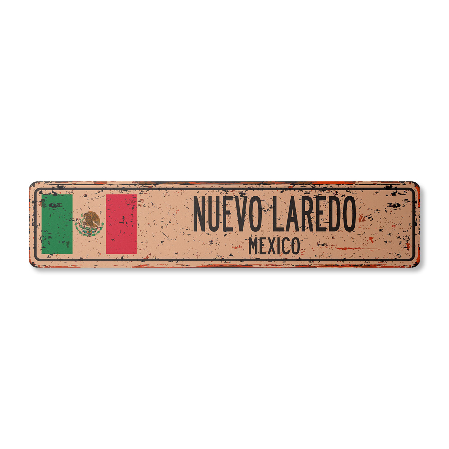 NUEVO LAREDO MEXICO Vintage Street Sign Mexican flag city country road rustic
