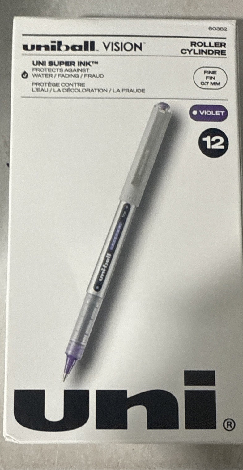 uni-ball 60382 Roller Ball Pen – Vlt Ink/Slvr/Vlt/Clr Brrl/F (1-Dozen) New