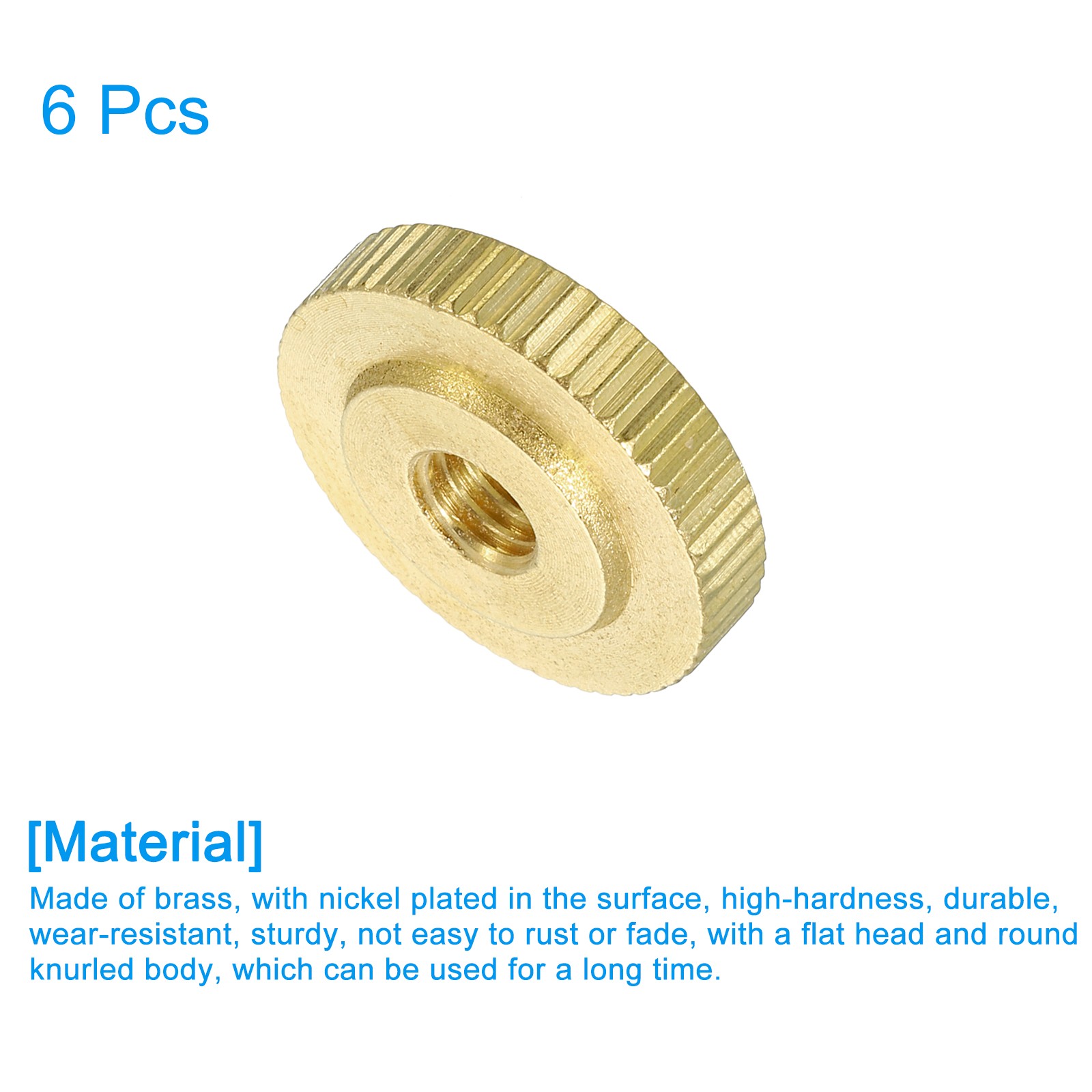 6Pcs Knurled Thumb Nuts M6 Brass Nut Flat Head Through Hole for 3D Printer Part
