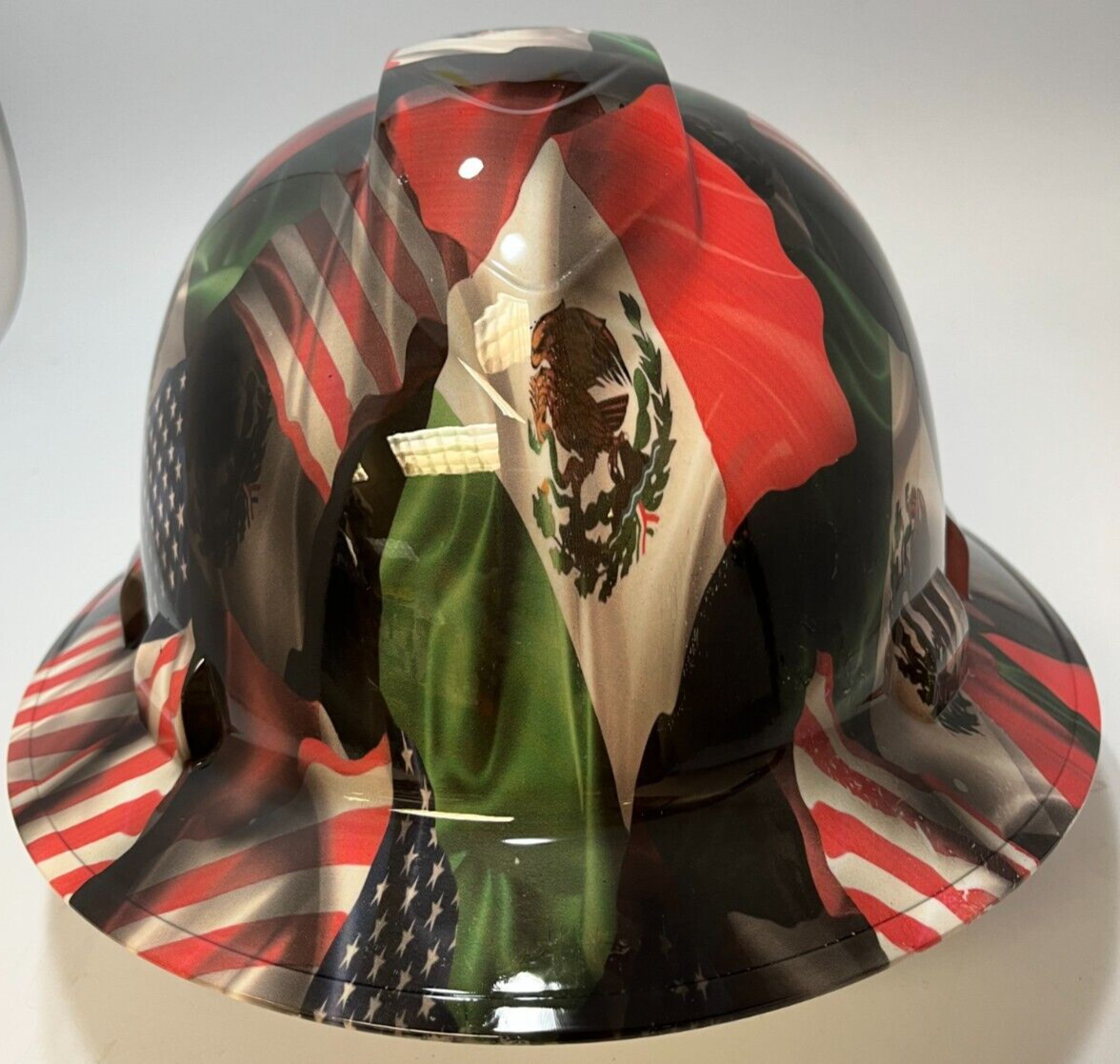 New Full Brim Hard Hat Custom Hydro Dipped MEXICO AMERICAN FLAG