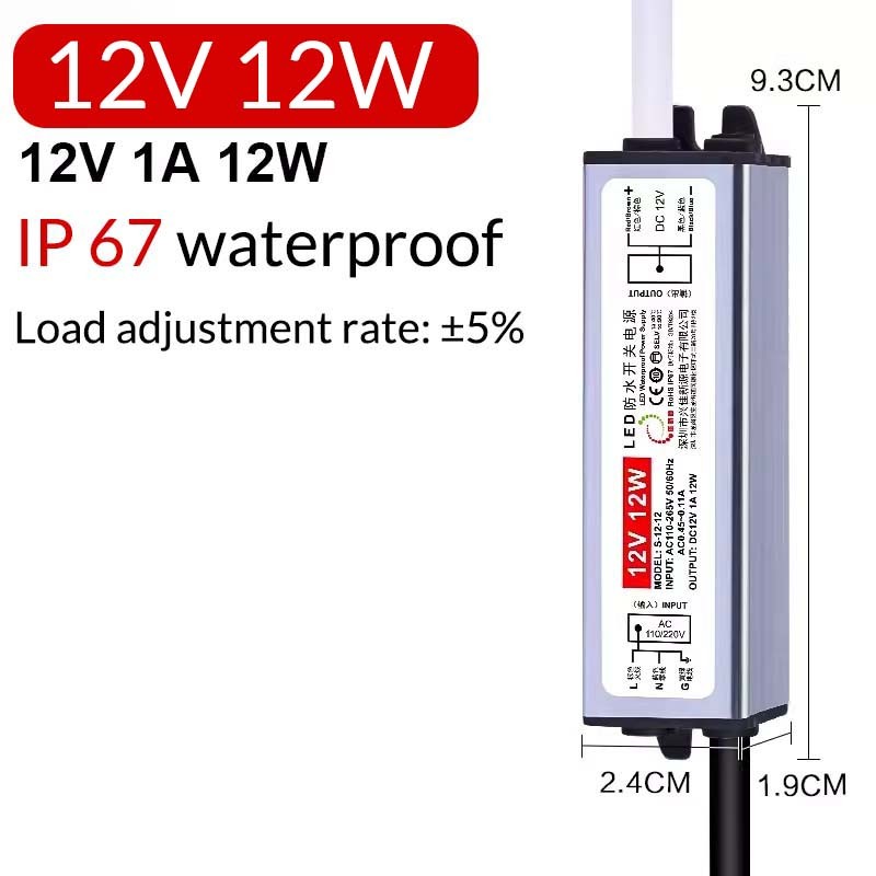 DC12V/24V/36V/48V LED Driver Power Supply Transformer Waterproof IP67 LED Strip