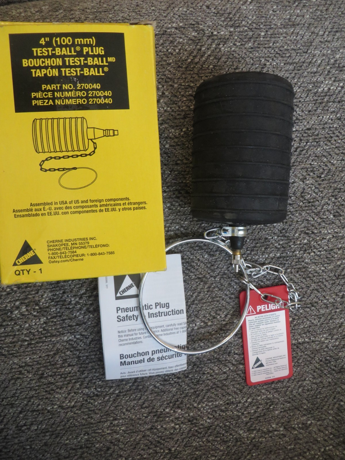 CHERNE Industries 4″ Test-Ball Plug (100mm) Pneumatic, Part No. 270040