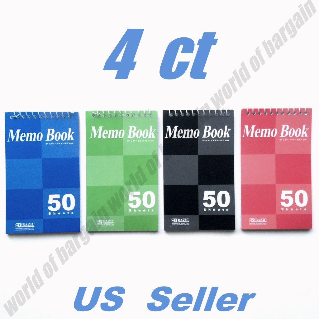 4 Pack 50 Sheets MEMO NOTEBOOKS 3×5 Ruled Mini Note Taking Book Pocket Size C039