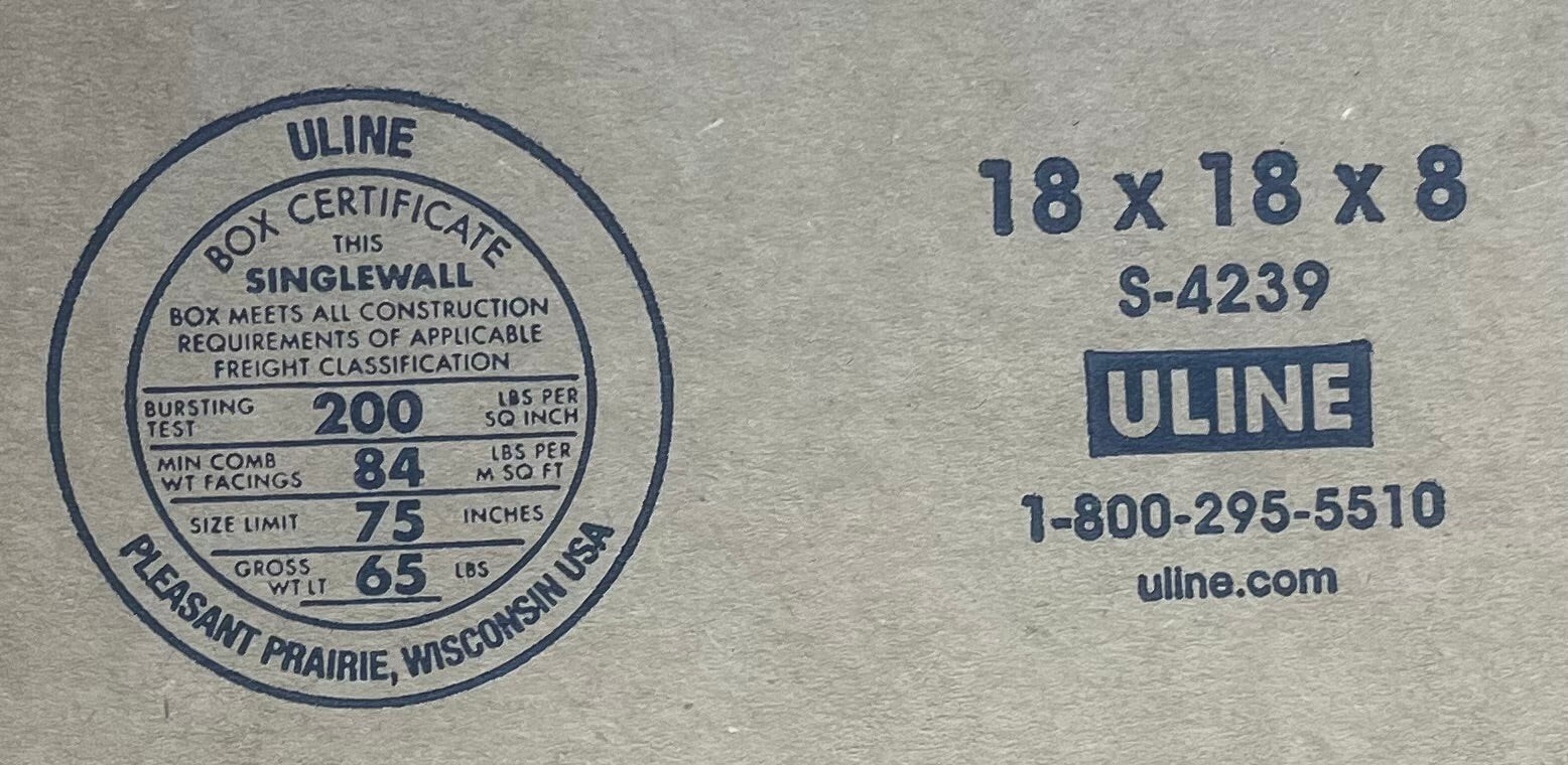 18″ x 18″ x 8″ Cardboard Corrugated Box – 5 BOX BUNDLE