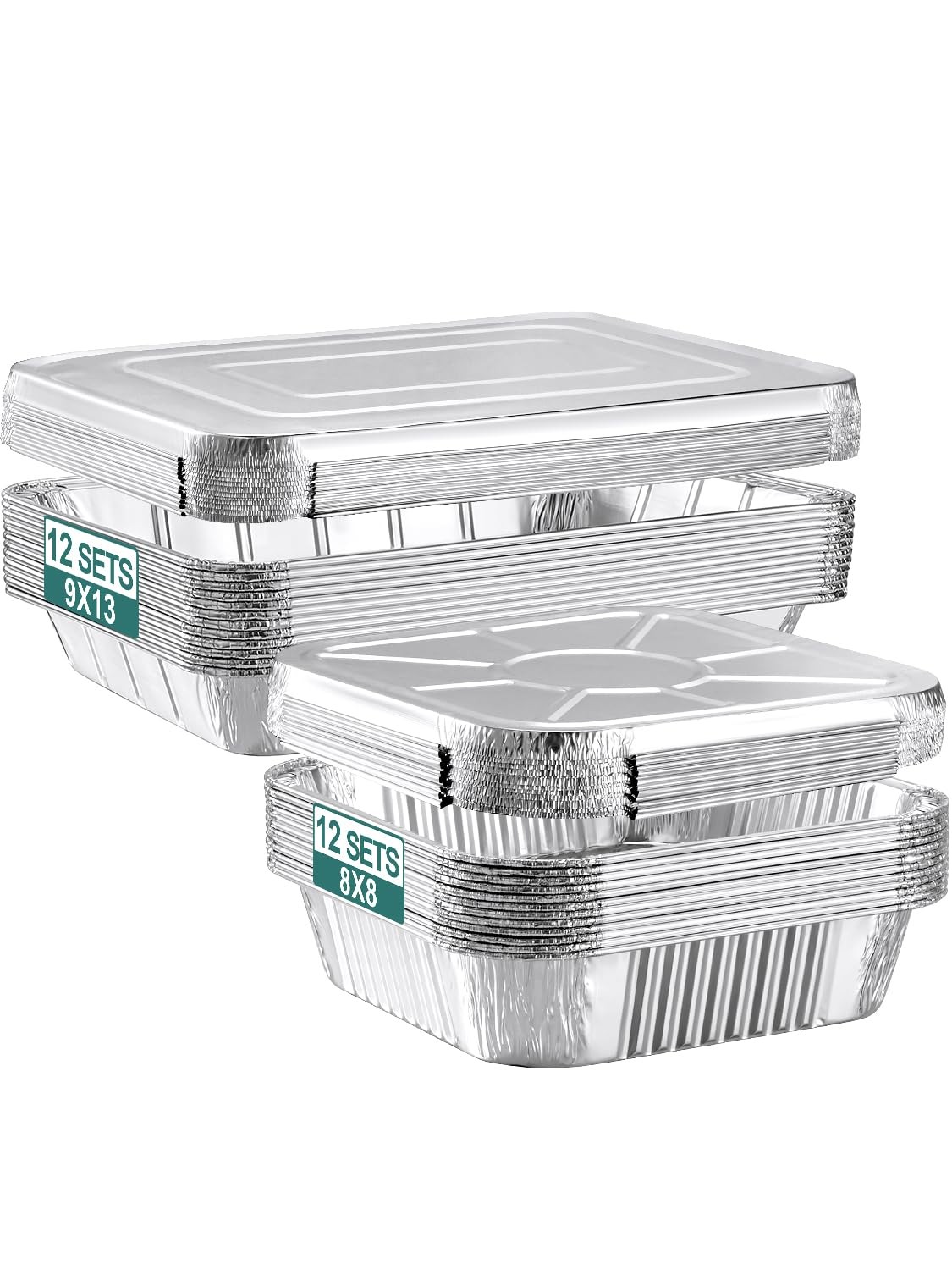 NEEBAKE 24 Pack Disposable 9x13x1.875 inches & 8x8x1.8 inches, Silver