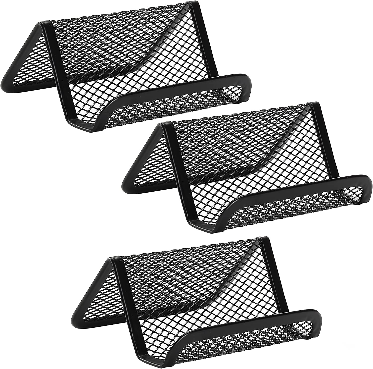 Metal Mesh Business Card Holder For Desk Office Black 3 Pack Business Card Stand