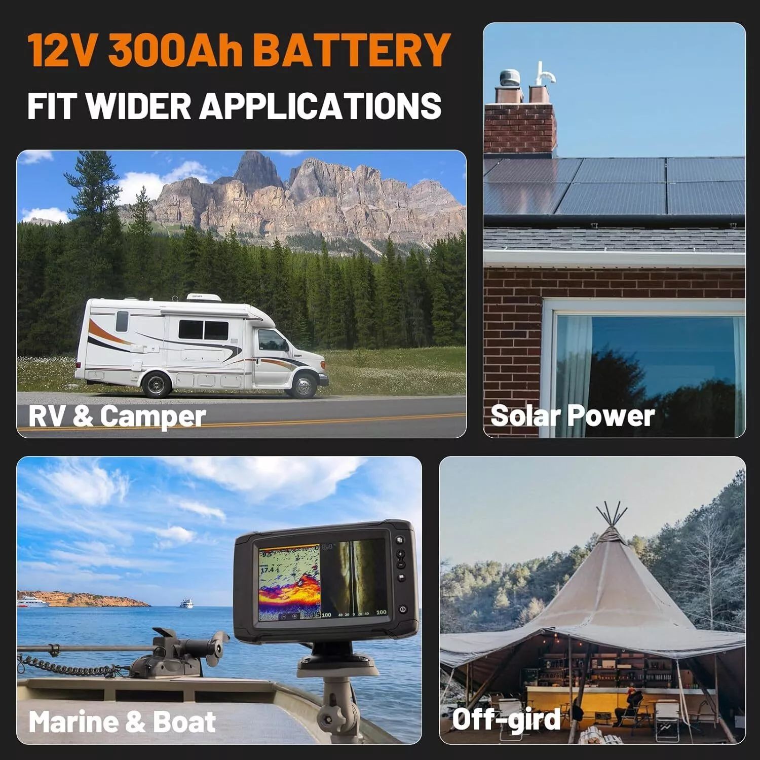POERUNI 12V 300Ah LiFePO4 Battery 4000+ Deep Cycles 3840Wh 200A BMS for RV Solar