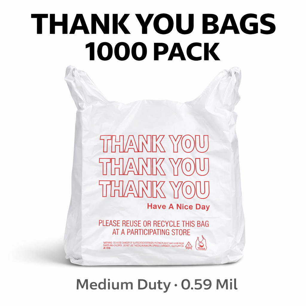 1000 Thank You T-Shirt Bags Grocery Carryout Retail Bags Medium Duty 0.59 Mil