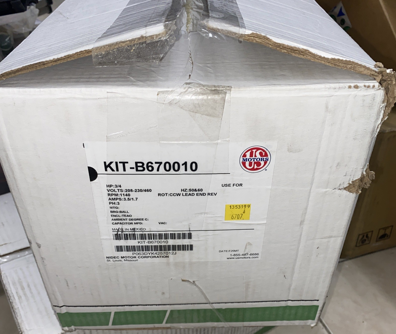 LIEBERT KIT-B670010 Polyphase Air Over Motor 208-230/460V AC, 3/4 hp, 3 Phase