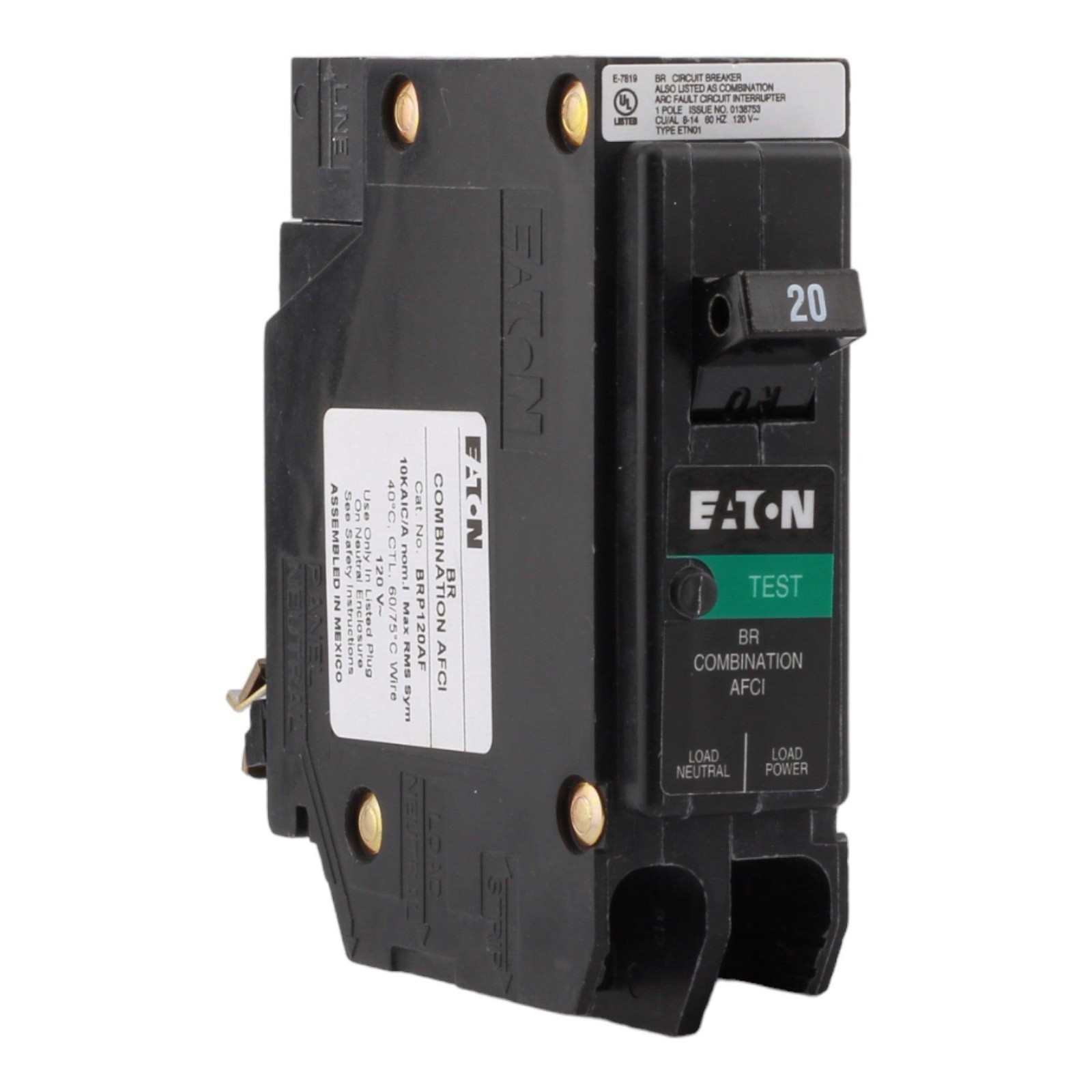 Eaton BRP120AF AFCI Clip On Neutral (No Pigtails)
