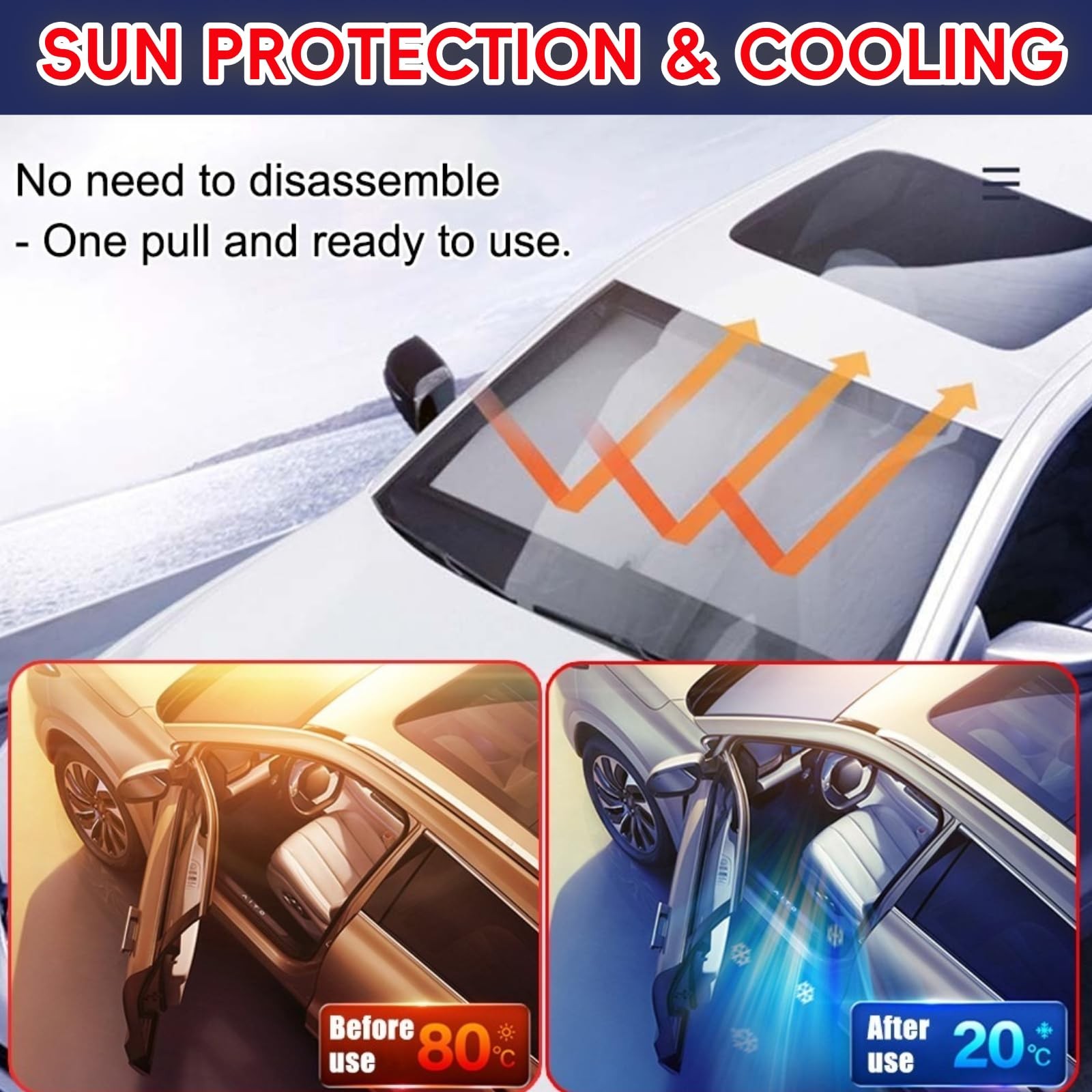 Automatic Retractable Car Sun Shade 2 Pack with Suction Cups Blocks UV Heat