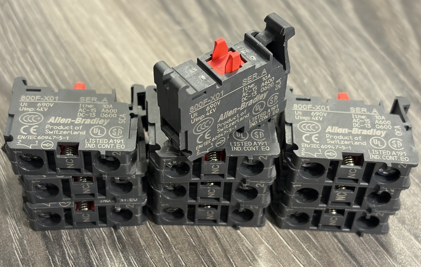 Allen‑Bradley 800F‑X01 Ser A Contact Block 1NO 600V Auxiliary Contact – QTY-10