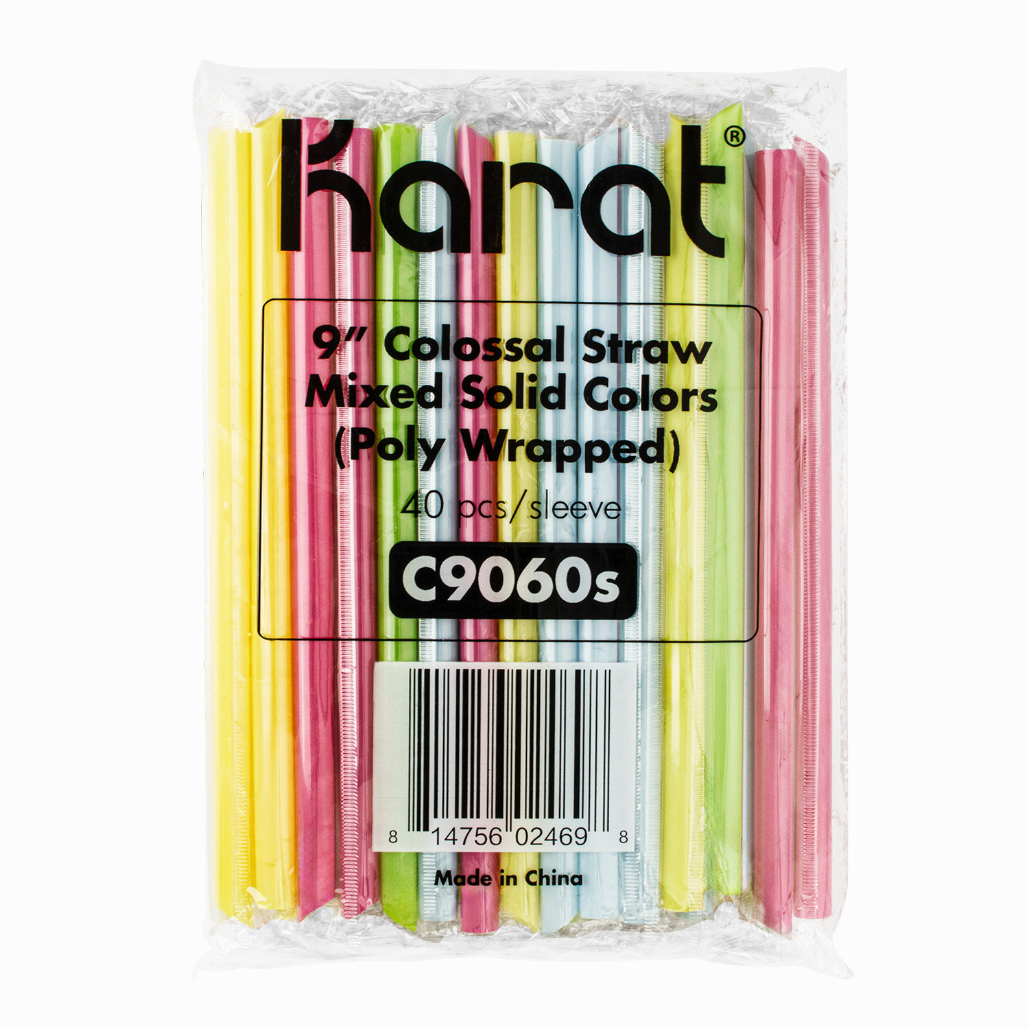 Karat 9-Inch Boba Straws (10mm) Poly Wrapped, Mixed Colors – 1,600 pcs, C9060s