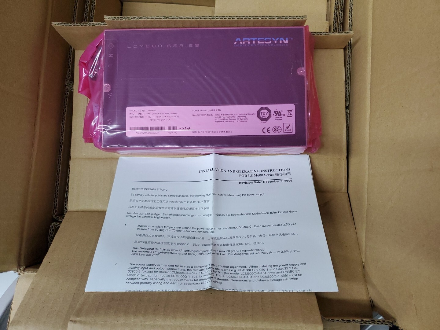NEW Artesyn AC DC 48V 600w 12.5a Power Supply 100-240 LCM600W-T-4A