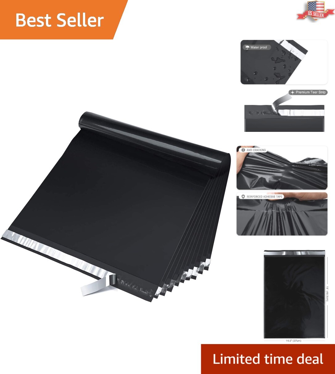 Reliable & Affordable Large 14.5×19 Black Poly Mailers – Self Sealing – 200pcs