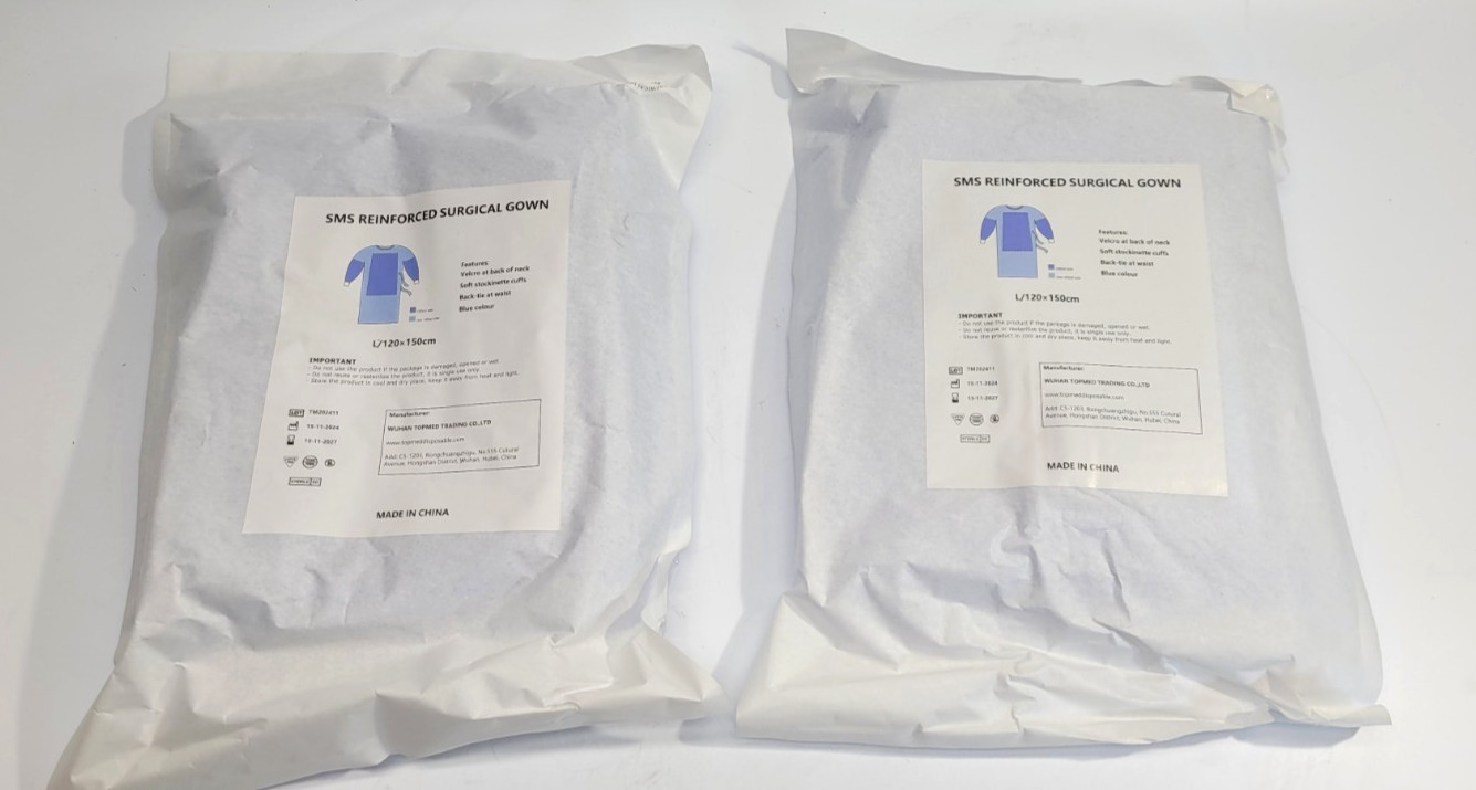 SMS Reinforced Surgical Gown – Sterile, Disposable, Pack of 2 SIZE L 11/2027