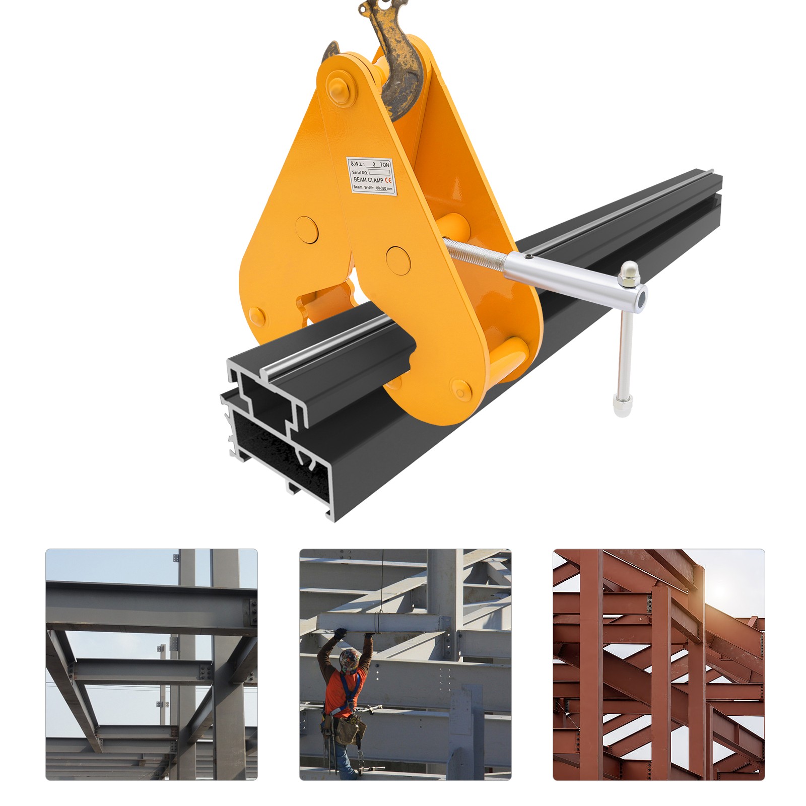 Beam Clamp 3 Ton Load Capacity Lifting Clamp Adjustable Opening Flange 80-320mm