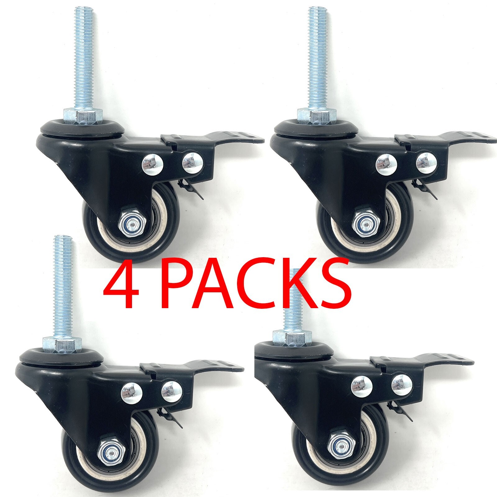 4 pc 1.5 in. Casters Heavy Duty Swivel Threaded Stem Caster Wheels with Brake