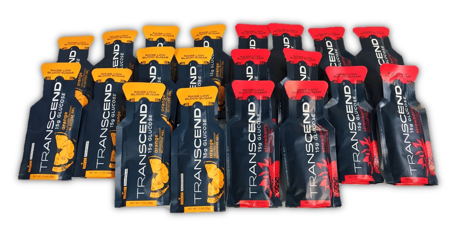 Transcend Glucose Energy Gels for Diabetes – Mixed Flavors, Orange & Strawberry