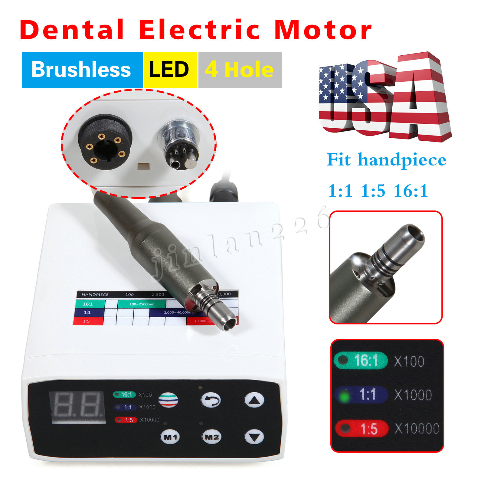 NSK Style Dental Brushless LED Electric Micro Motor 1:1/1:5 Increasing Handpiece