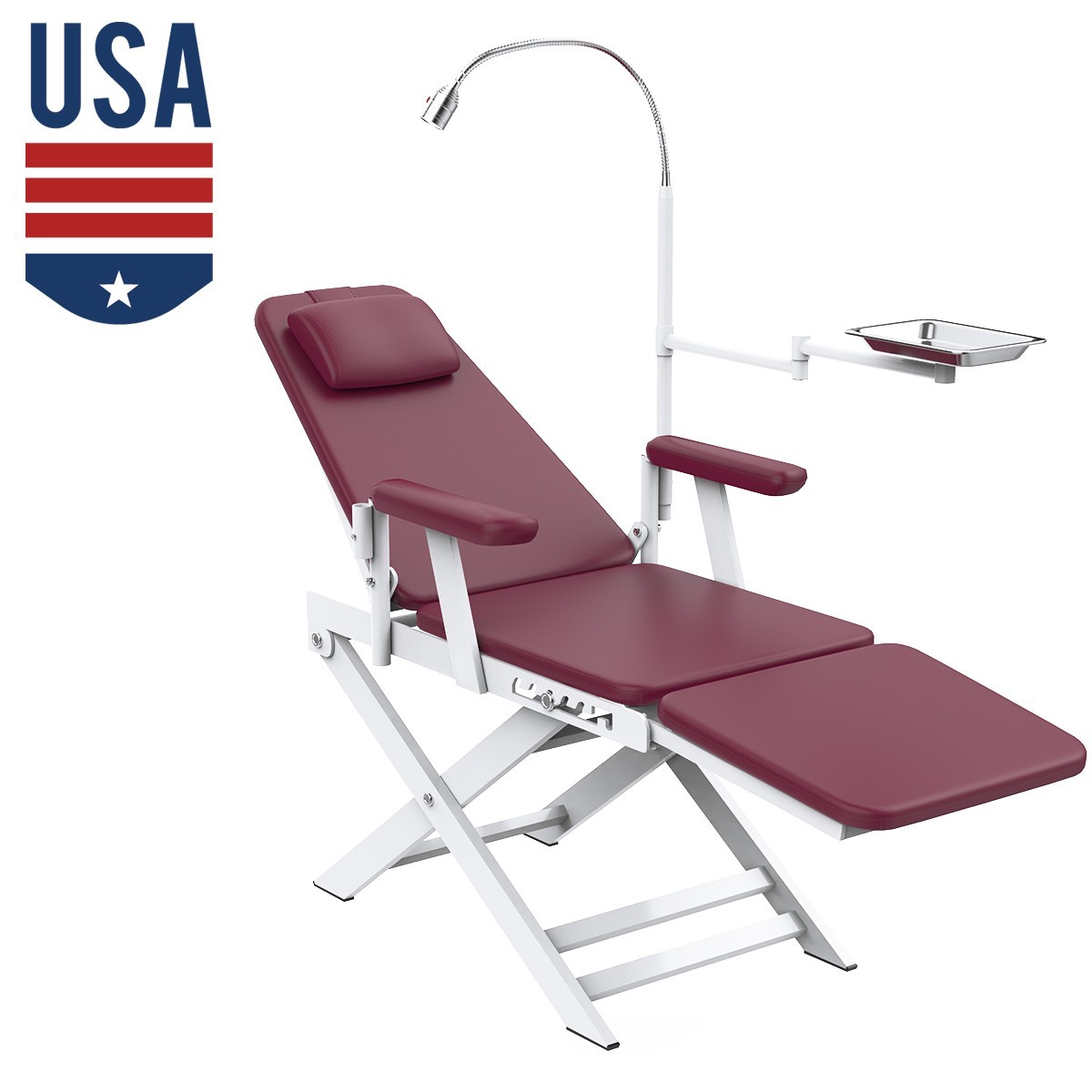 Dental Portable Folding Chair Foldable Mobile Chair with Tray & LED Light