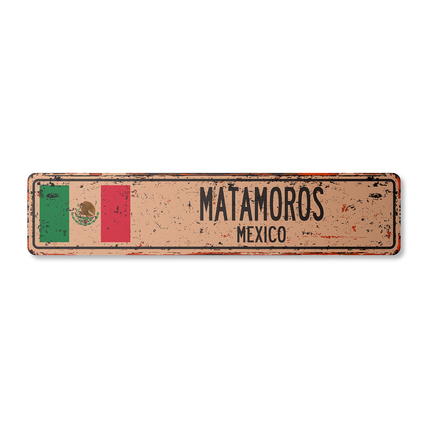 MATAMOROS MEXICO Vintage Street Sign Mexican flag city country road wall rustic
