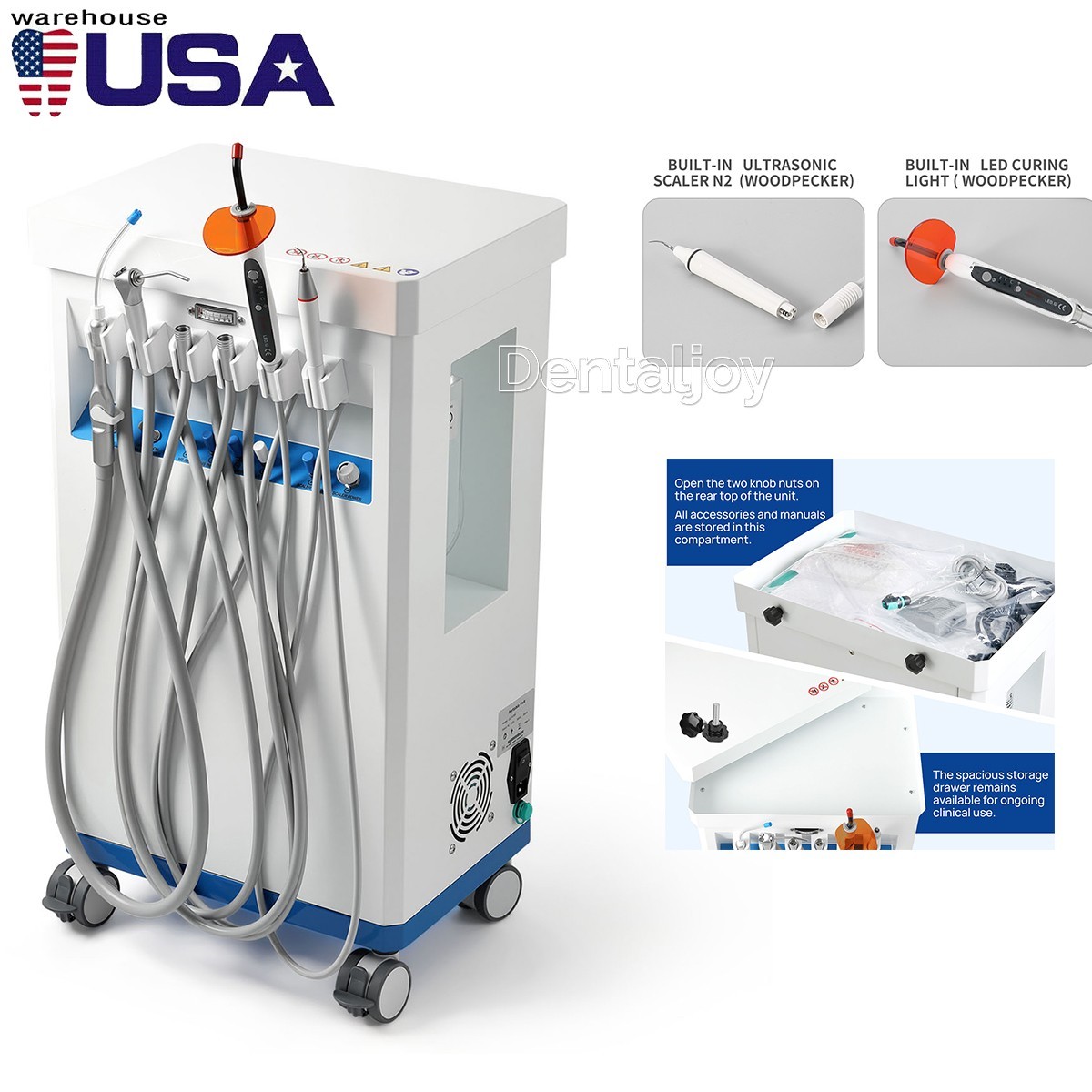 Portable Dental Delivery Unit With Air Compressor Curing Light Ultrasonic Scaler