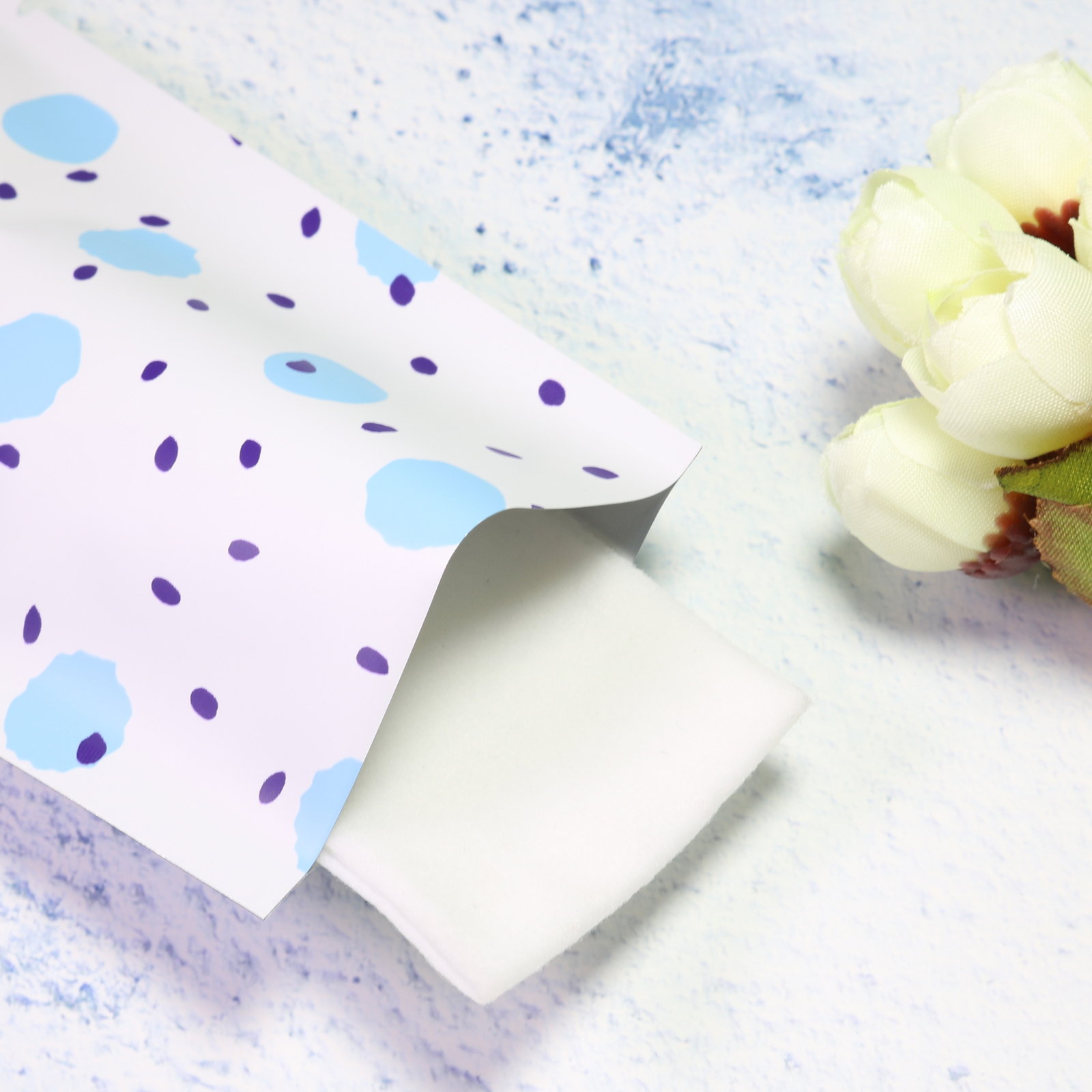 Flat Matte Blue Patterned Design Open-Top Heat-Sealable Packaging Pouches