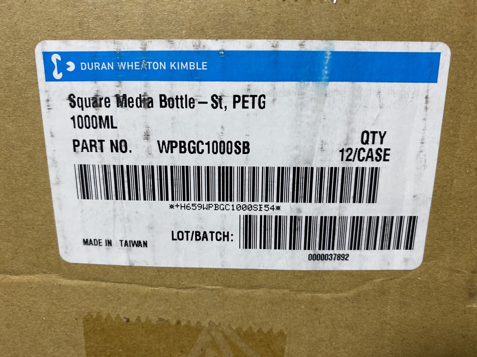 WHEATON 1000mL Standard Cap Sterile PETG Square Media Bottle WPBGC1000SB (12/Cs)