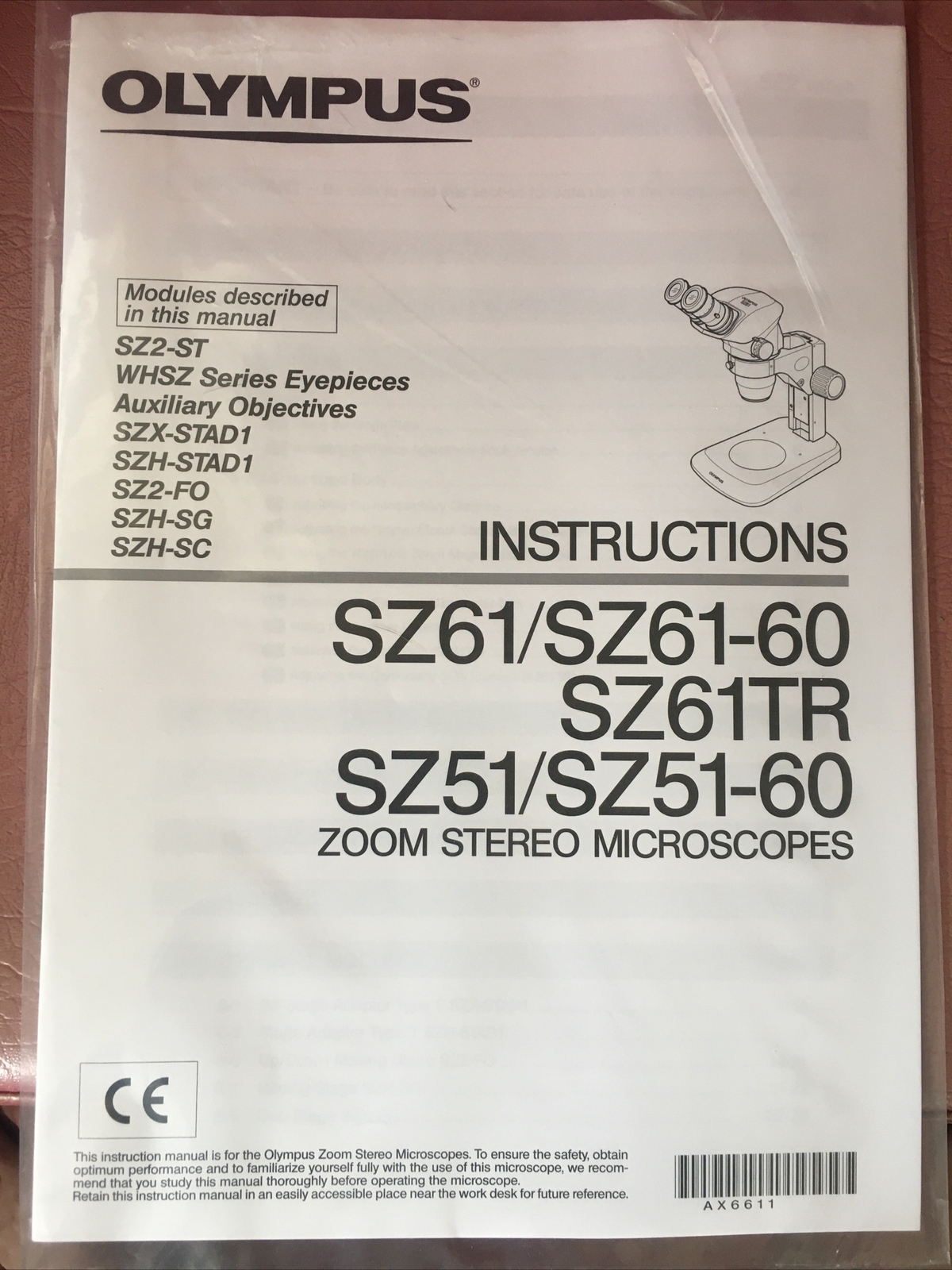 Olympus SZ61 SZ61-60 SZ61TR SZ51 SZ51-60 Instructions