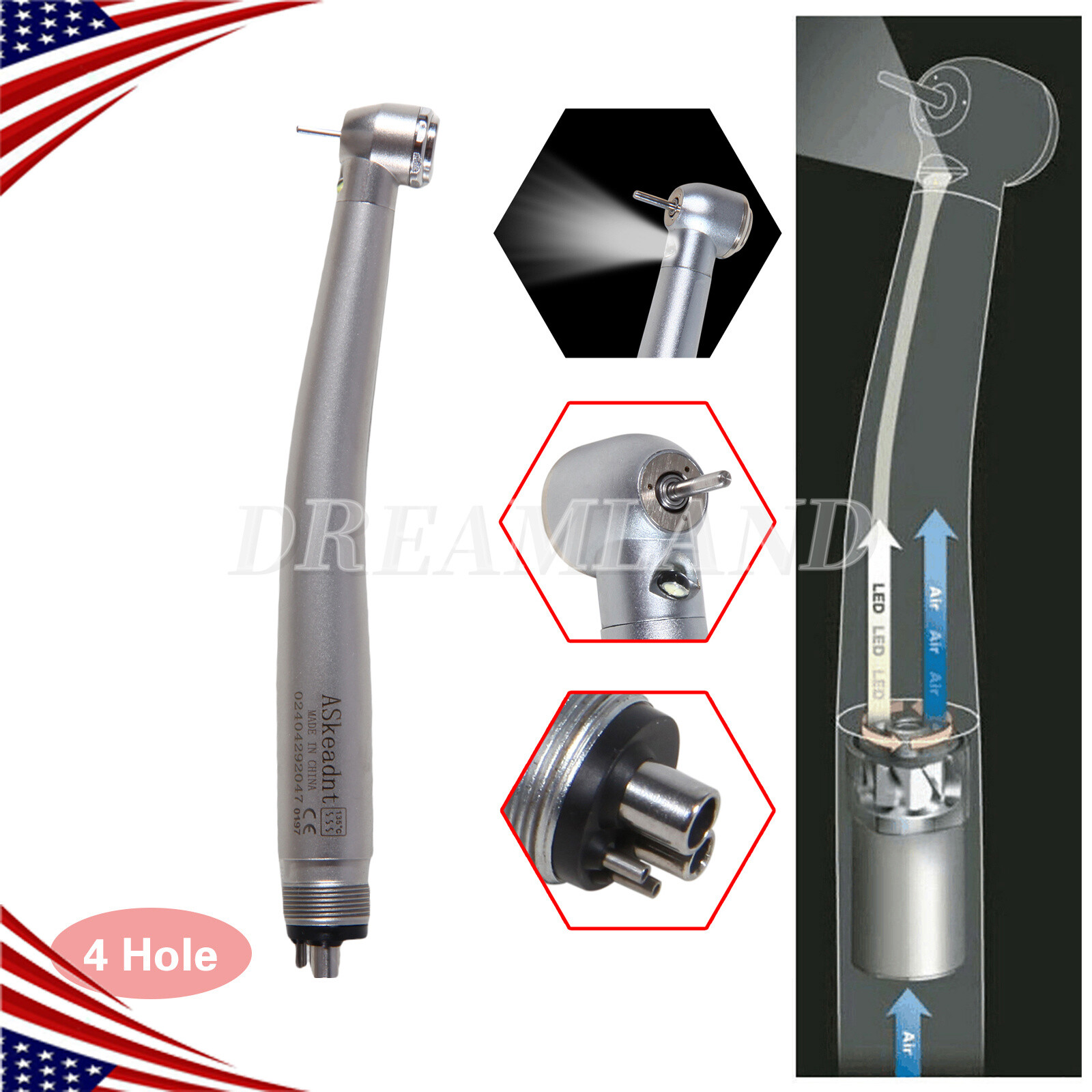 Estilo NSK Dental LUZ LED Pieza de mano de alta velocidad 2/4 Hoyo 3 rociar