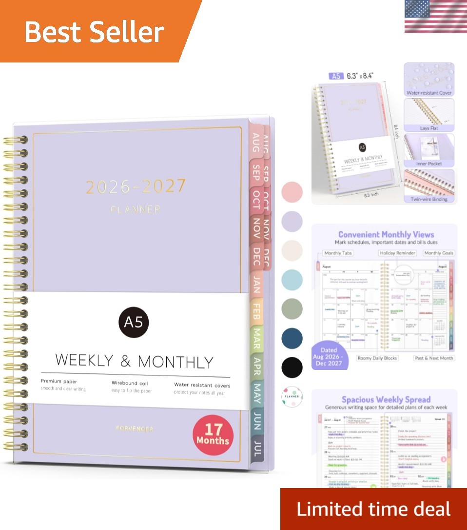 Aug 2026 – Dec 2027 Planner, 17 Academic Planner 2026-2027, 6.3″ x 8.4″, Cal…