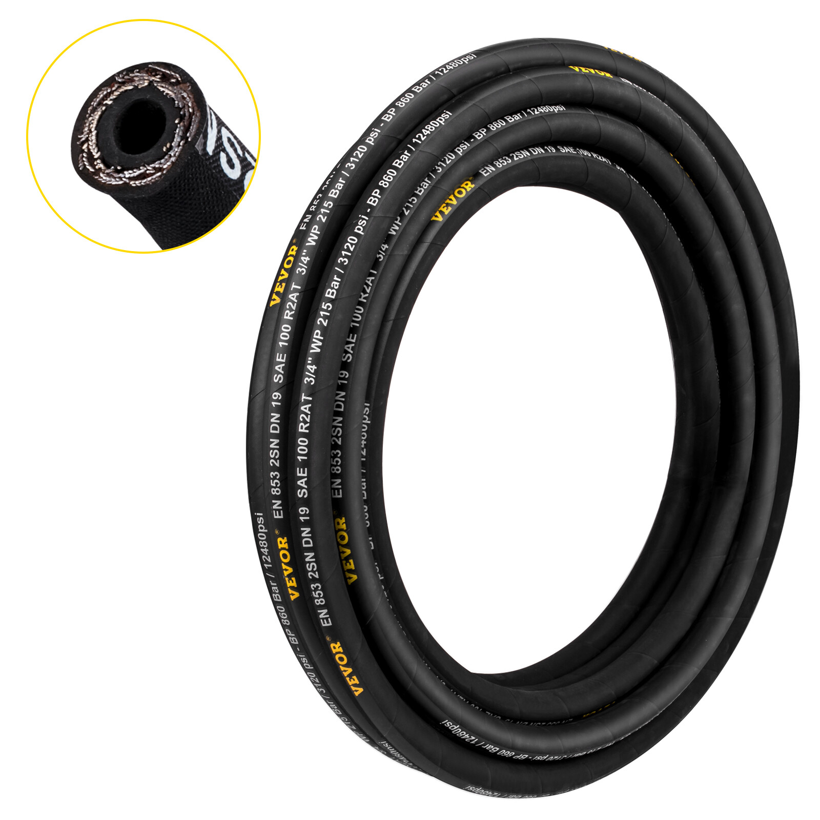 VEVOR Hydraulic Hose 1/4″Coiled Hydraulic Hose 100ft Hydraulic Hose 5800 PSI