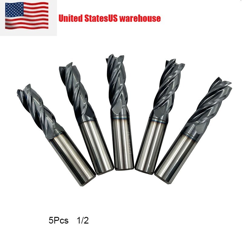 5PCS 1/2 » 4 FLUTE LONG CARBIDE END MILL – TiALN COATED