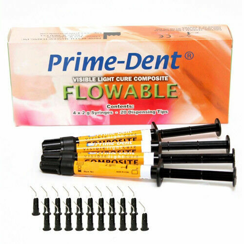 Prime-Dent Flowable Light Cure Dental Composite 4 Syringe Kit – A2 -USA