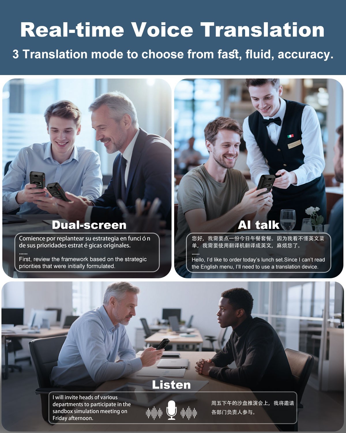 iTour D-Pro AI Dual-Screen Translator, Detachable, Real-Time Voice Translator