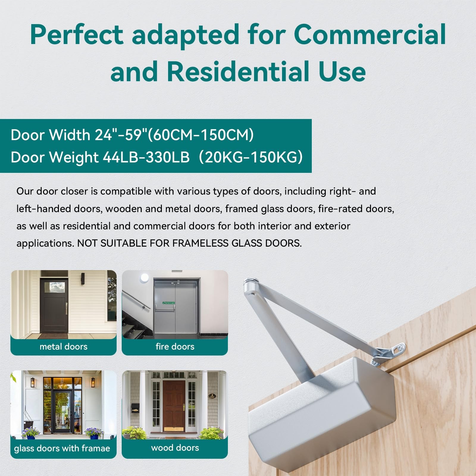 POWAWINI Automatic Door Closer, Adjustable Self Closing, Backcheck Function,
