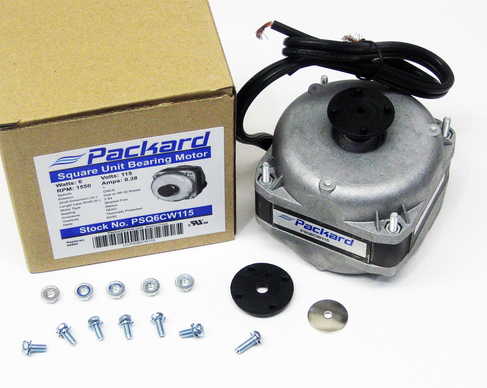 Square Shaded Pole Unit Bearing Motor 6 Watts, 115 Volts, 1550 RPM PSQ6CW115