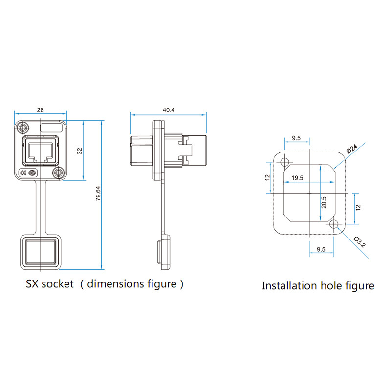 CNLINKO Ethernet Connector RJ45 Socket Panel Mount Outdoor Waterproof IP67 Metal