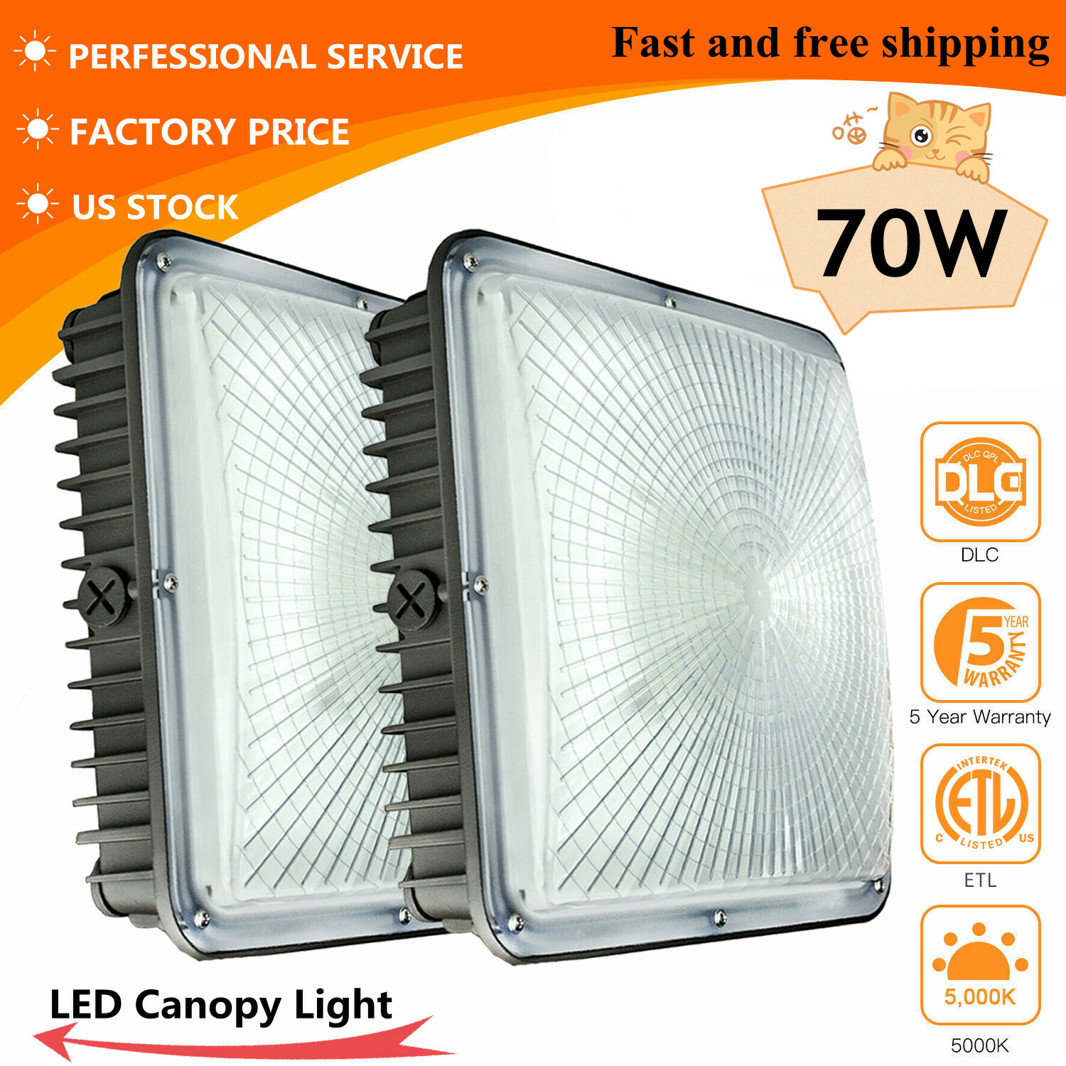 Led Building Outdoor Lighting 70Watt 5500k Ceiling Light Fixture Waterproof IP65