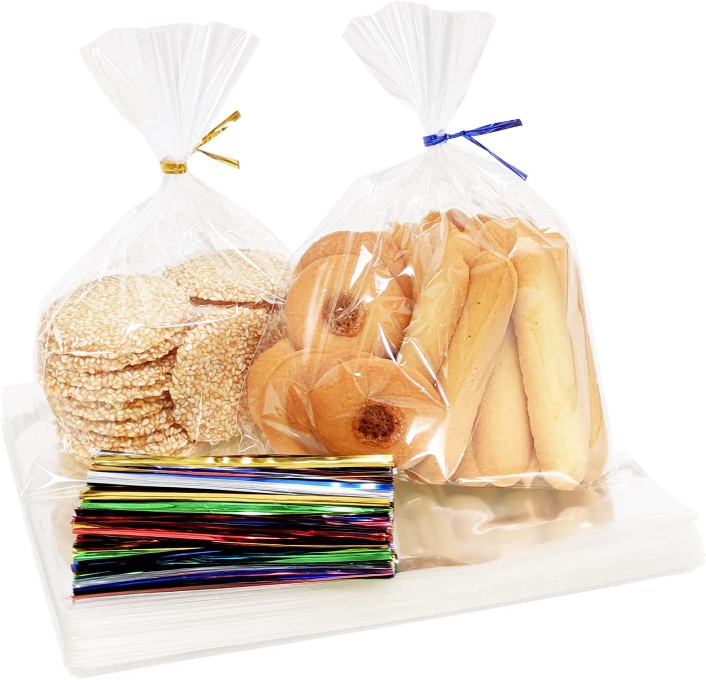 100PCS Cellophane Bags 6×9 inches, Clear Treat Bags with 4’’ Twist Ties, Plas…