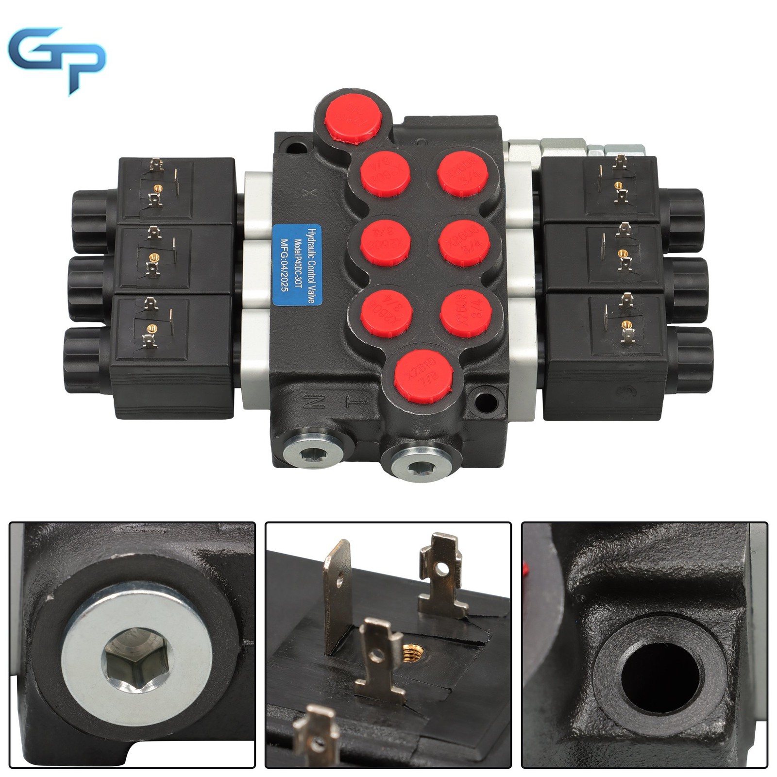 Hydraulic Control Valve Double Acting 13 GPM 3600PSI 3Spool Solenoid 12V DC