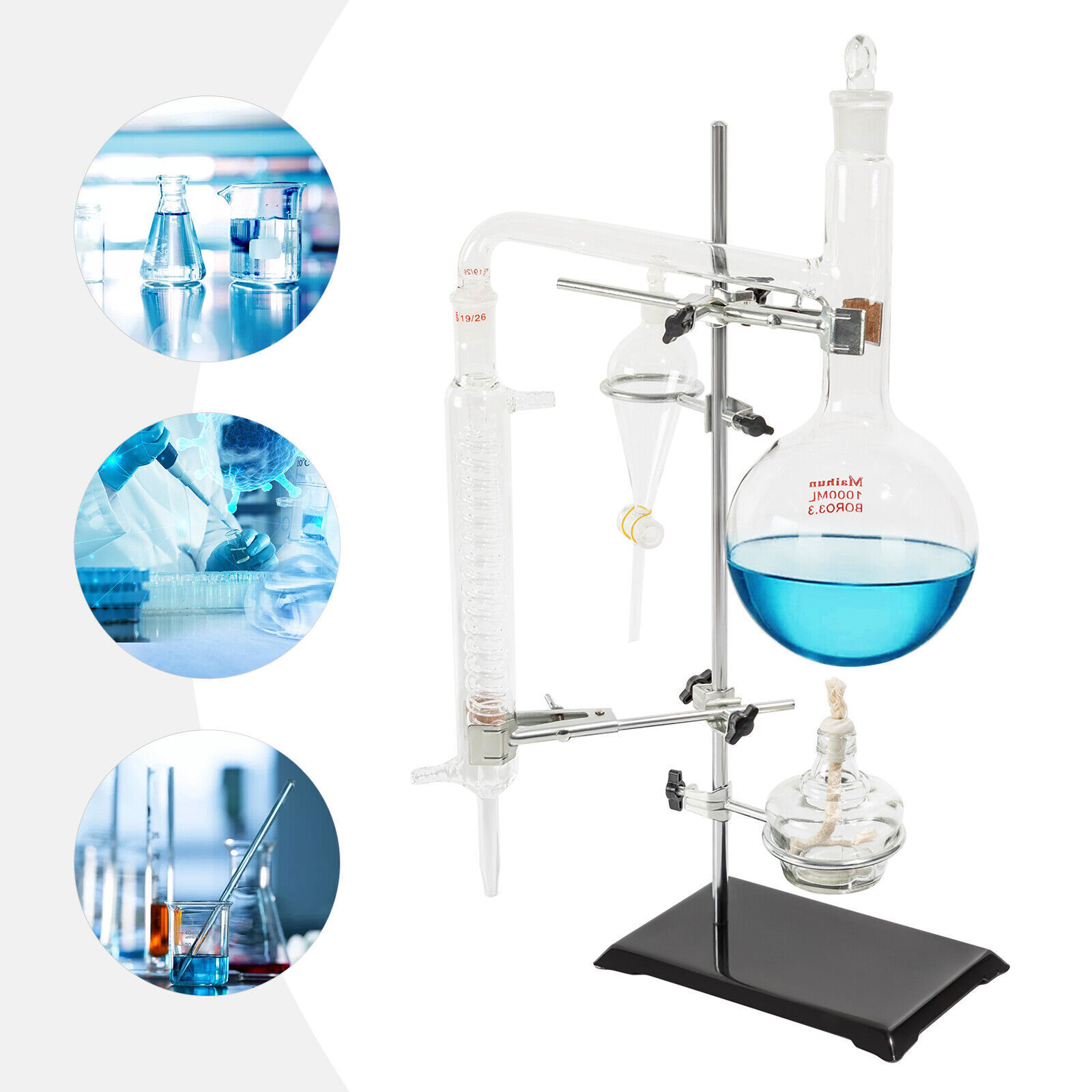 1000ml Distillation Apparatus Kit Chemistry Lab Essential Oil Distilling Glass